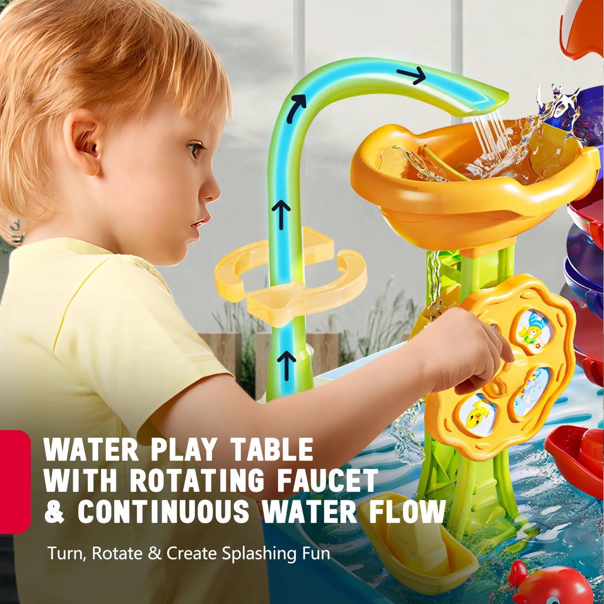 Beach Water Toys for Toddlers 1-3 Outdoor Sand and Water Play Tables with Pump 4 in 1 Summer Kitchen Sink Toy with Fishing Game Floating Boat Sensory Gifts for Kids Ages 3 to 8
