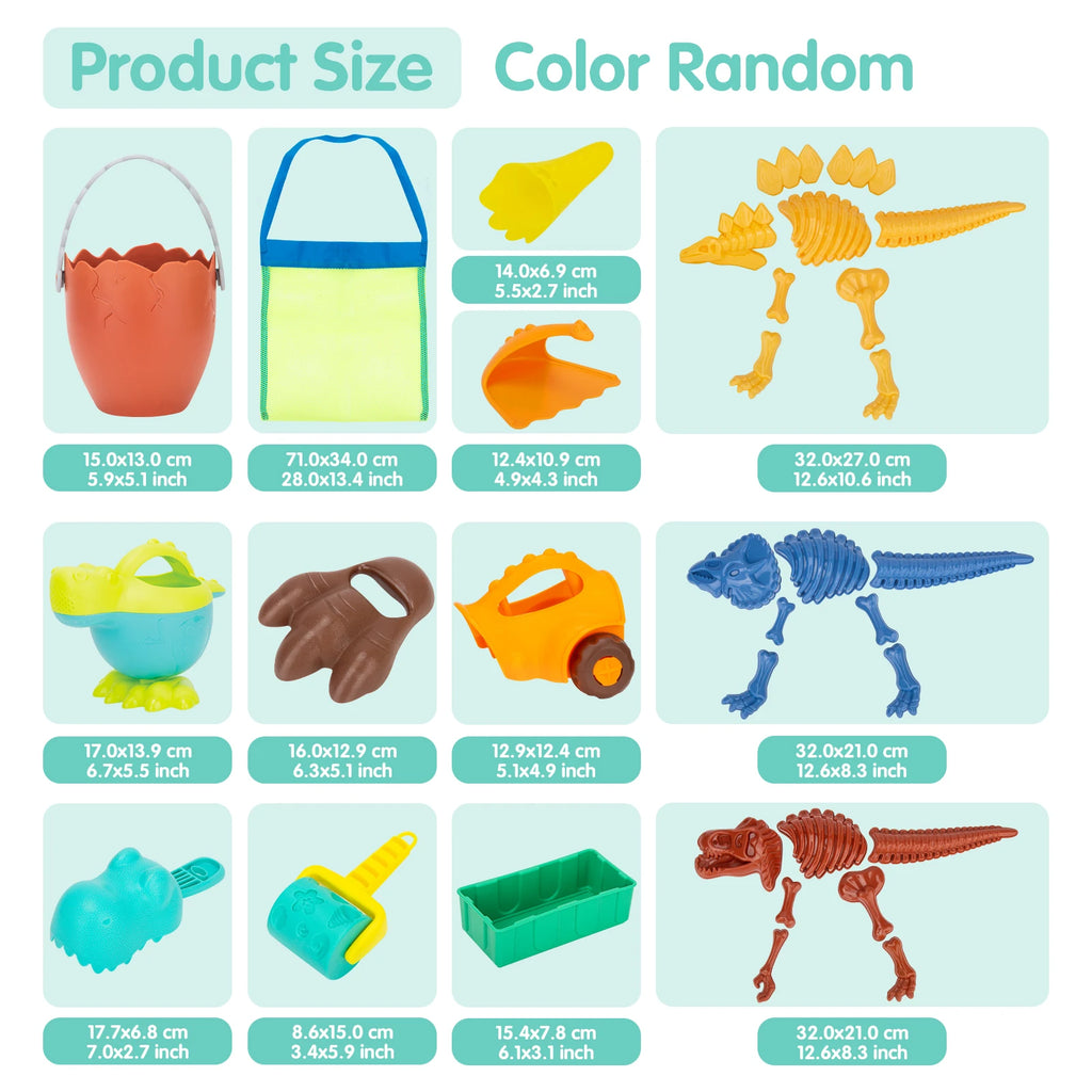 EDUCIRO Dinosaur Beach Toys for Kids 3-5,Dinosaur Mould Set 33 PCS Sand Toys with Mesh Bag,Gifts for Boys and Girls 6-10
